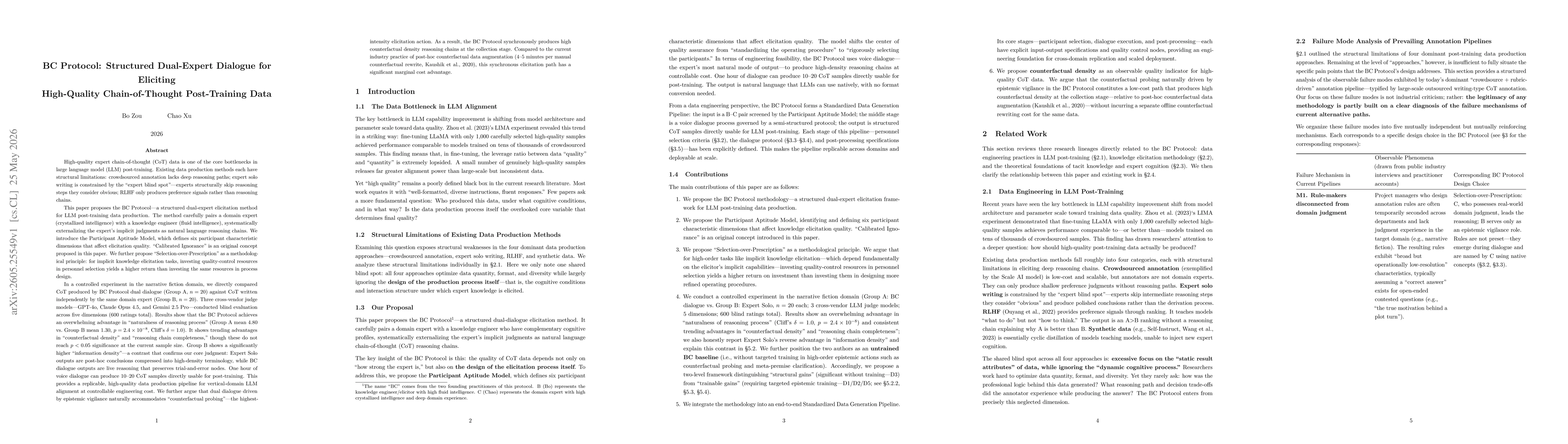 Thumbnail for BC Protocol: Structured Dual-Expert Dialogue for Eliciting High-Quality Chain-of-Thought Post-Training Data