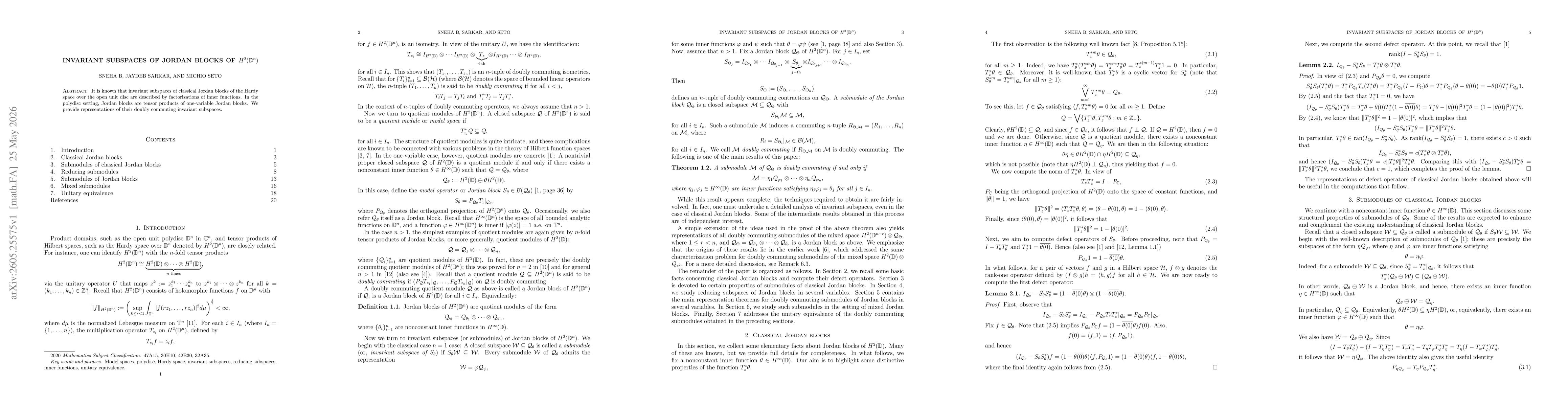 Thumbnail for Invariant subspaces of Jordan blocks of $H^2(\mathbb{D}^n)$