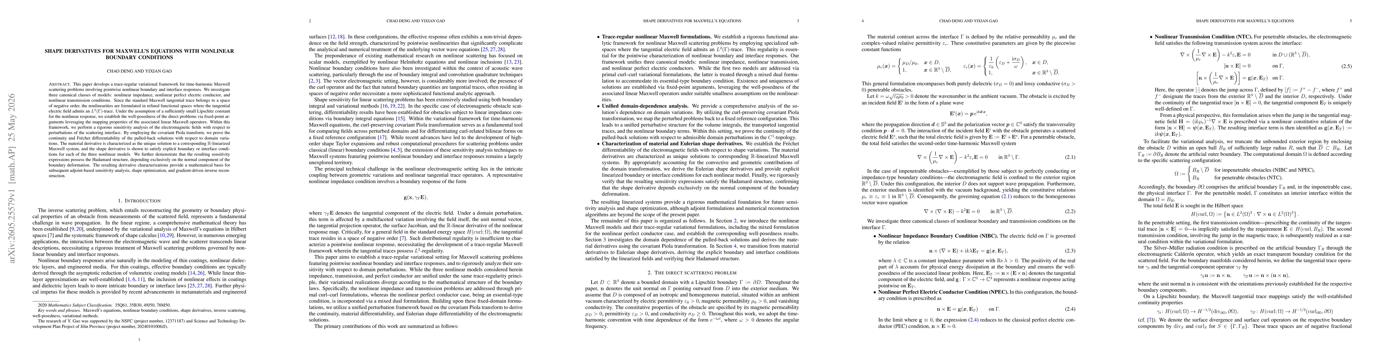 Thumbnail for Shape Derivatives for Maxwell's Equations with Nonlinear Boundary Conditions
