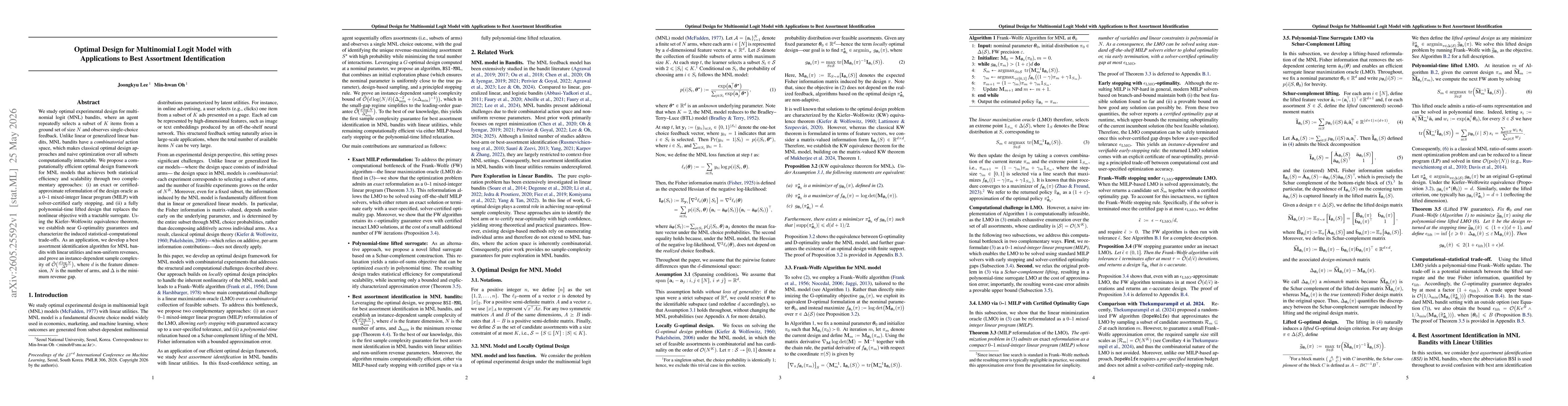 Thumbnail for Optimal Design for Multinomial Logit Model with Applications to Best Assortment Identification