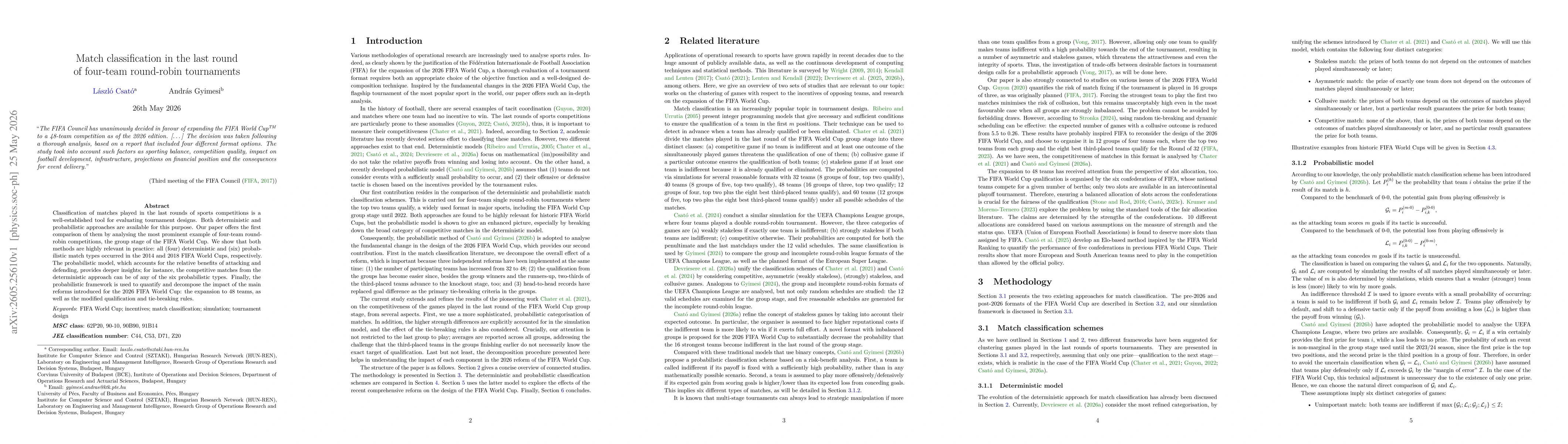 Thumbnail for Match classification in the last round of four-team round-robin tournaments