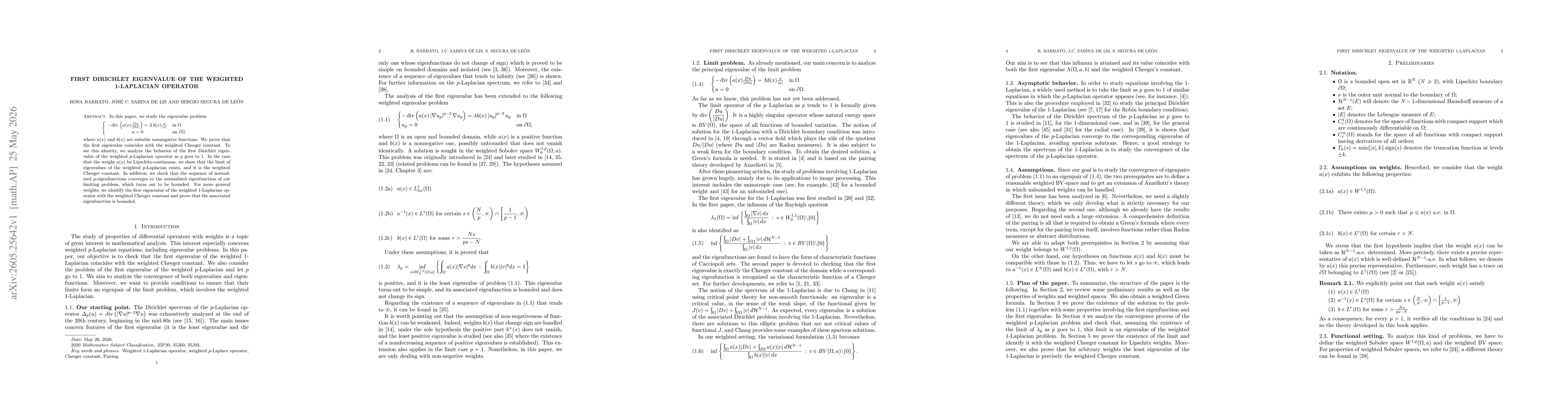 Thumbnail for First Dirichlet eigenvalue of the weighted 1-Laplacian operator