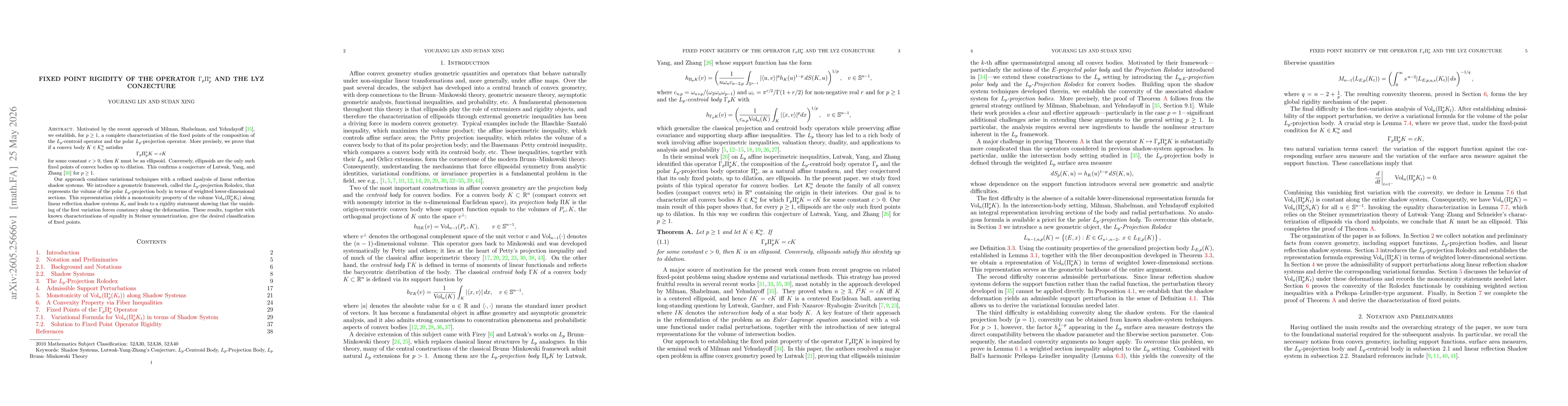 Thumbnail for Fixed Point Rigidity of the Operator $Γ_pΠ_p^\ast$ and the LYZ Conjecture