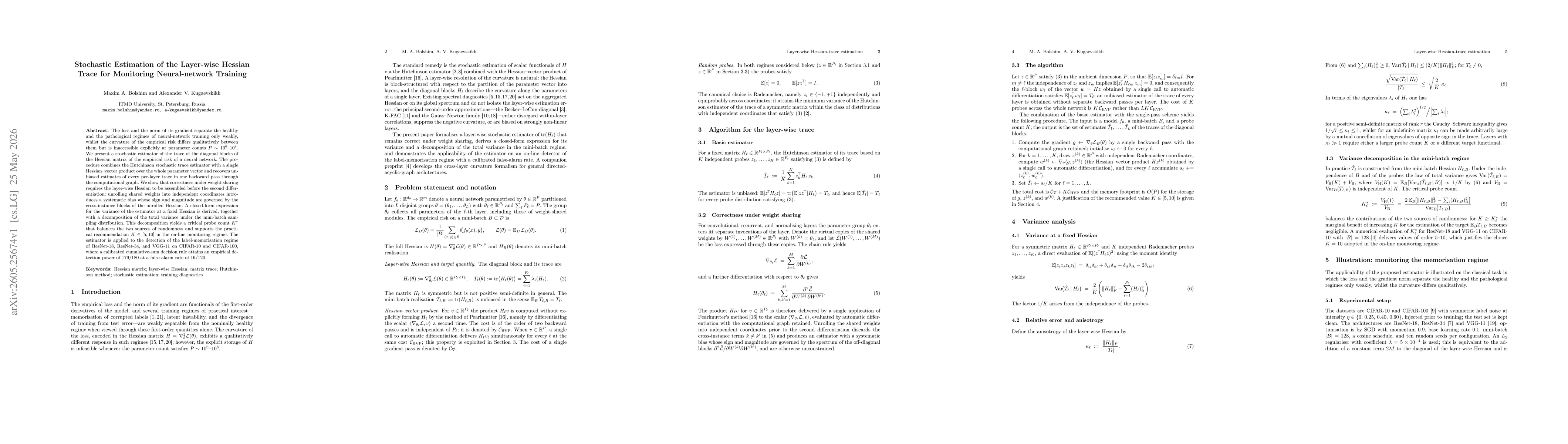 Thumbnail for Stochastic Estimation of the Layer-wise Hessian Trace for Monitoring Neural-network Training