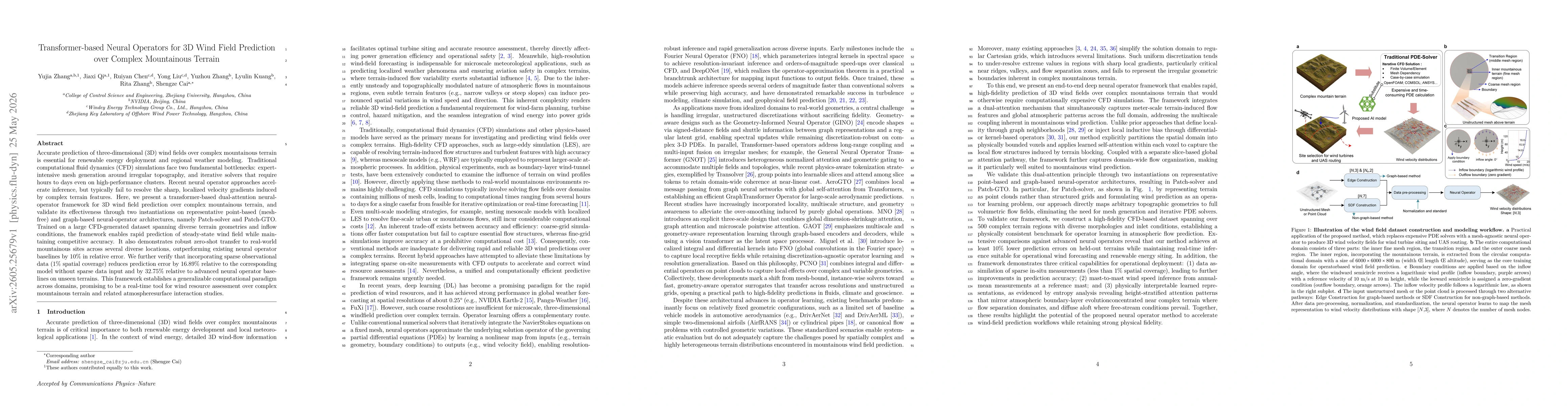 Thumbnail for Transformer-based Neural Operators for 3D Wind Field Prediction over Complex Mountainous Terrain
