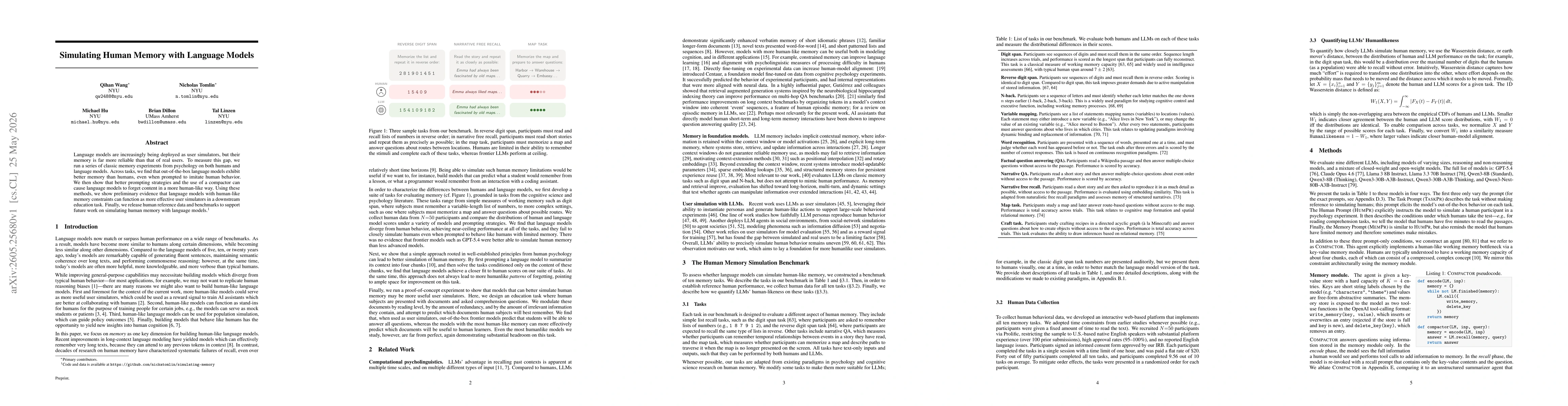 Thumbnail for Simulating Human Memory with Language Models