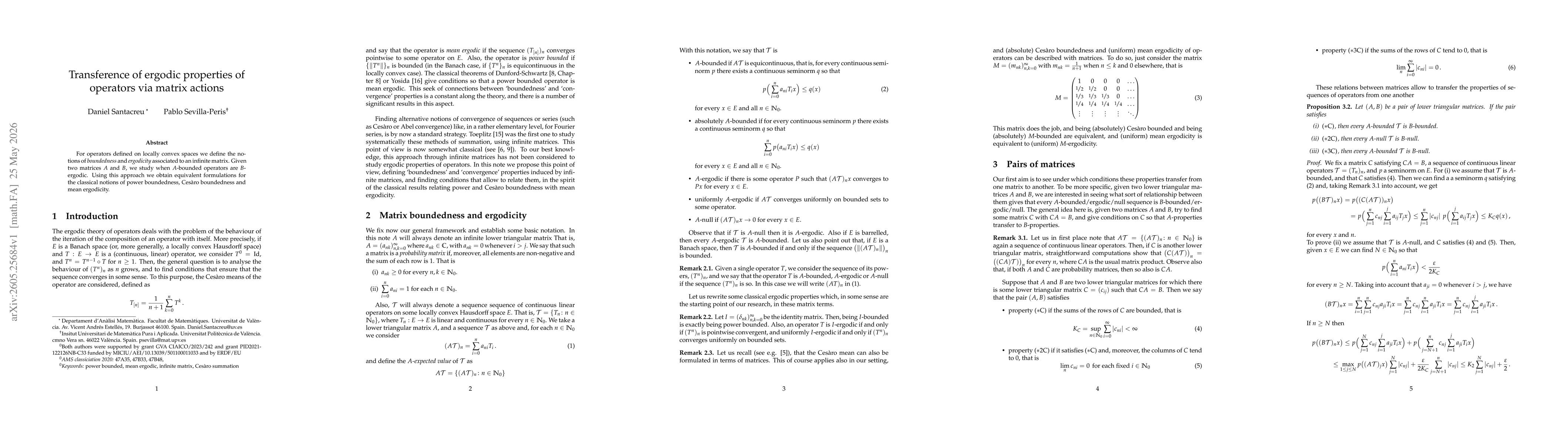 Thumbnail for Transference of ergodic properties of operators via matrix actions