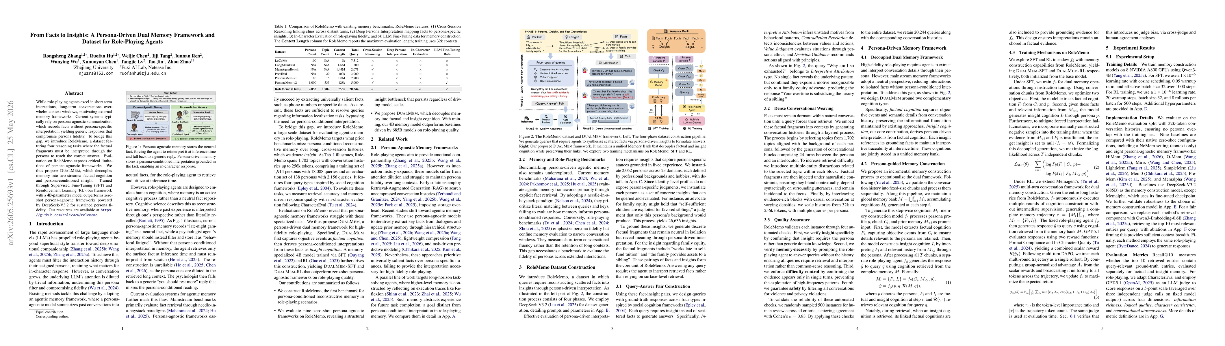 Thumbnail for From Facts to Insights: A Persona-Driven Dual Memory Framework and Dataset for Role-Playing Agents