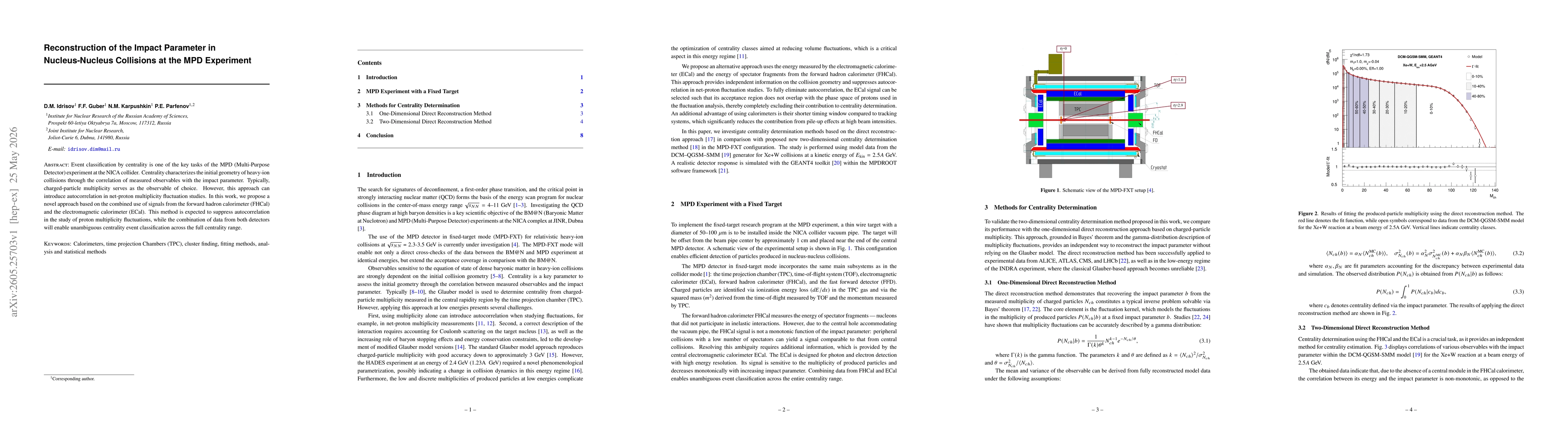 Thumbnail for Reconstruction of the Impact Parameter in Nucleus-Nucleus Collisions at the MPD Experiment