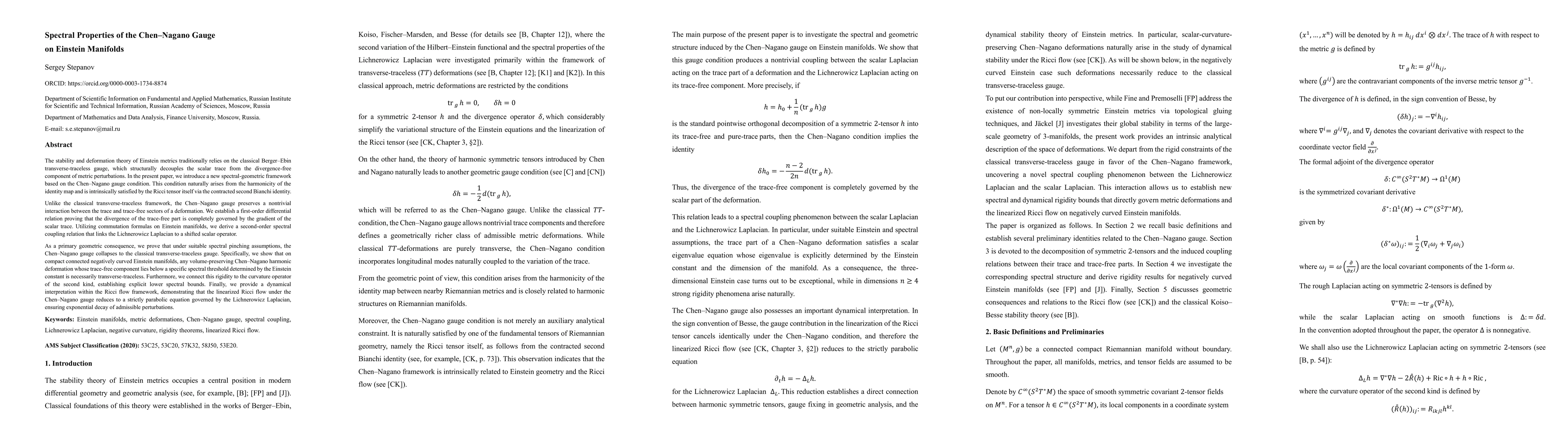 Thumbnail for Spectral Properties of the Chen-Nagano Gauge on Einstein Manifolds