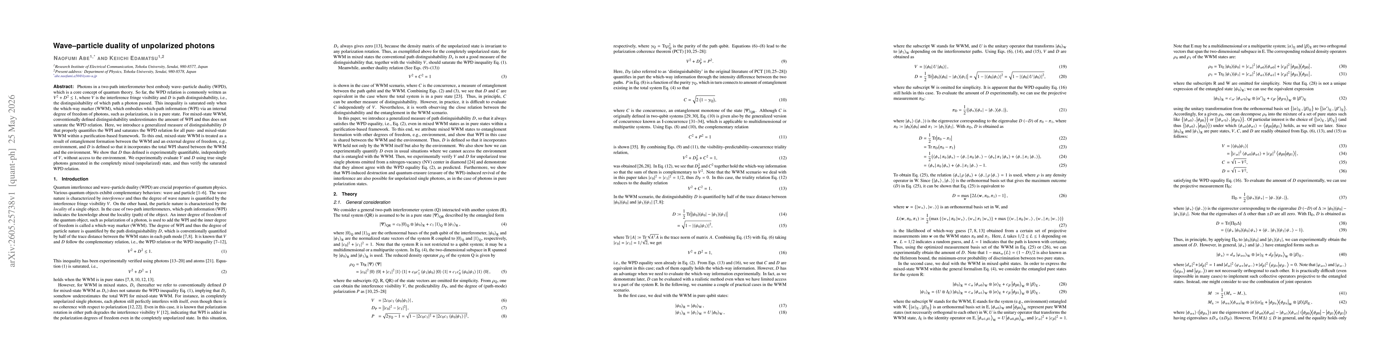 Thumbnail for Wave-particle duality of unpolarized photons
