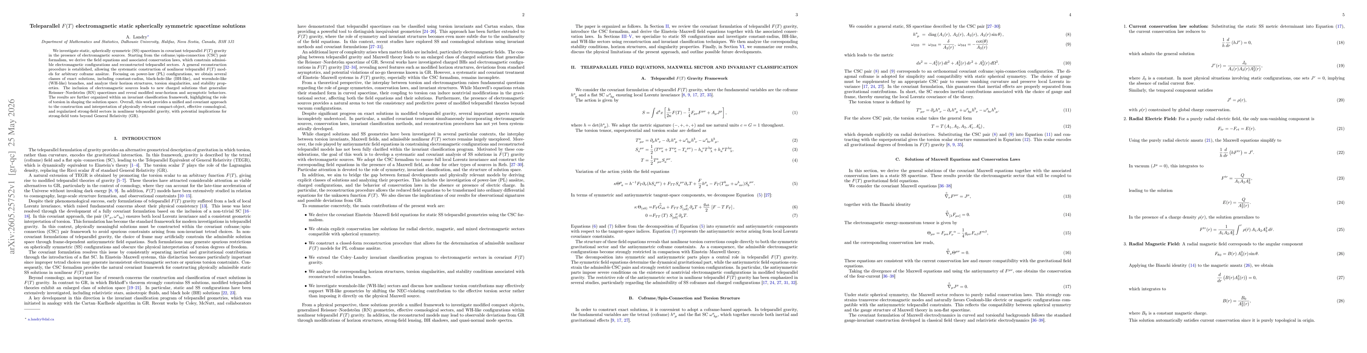 Thumbnail for Teleparallel $F(T)$ electromagnetic static spherically symmetric spacetime solutions