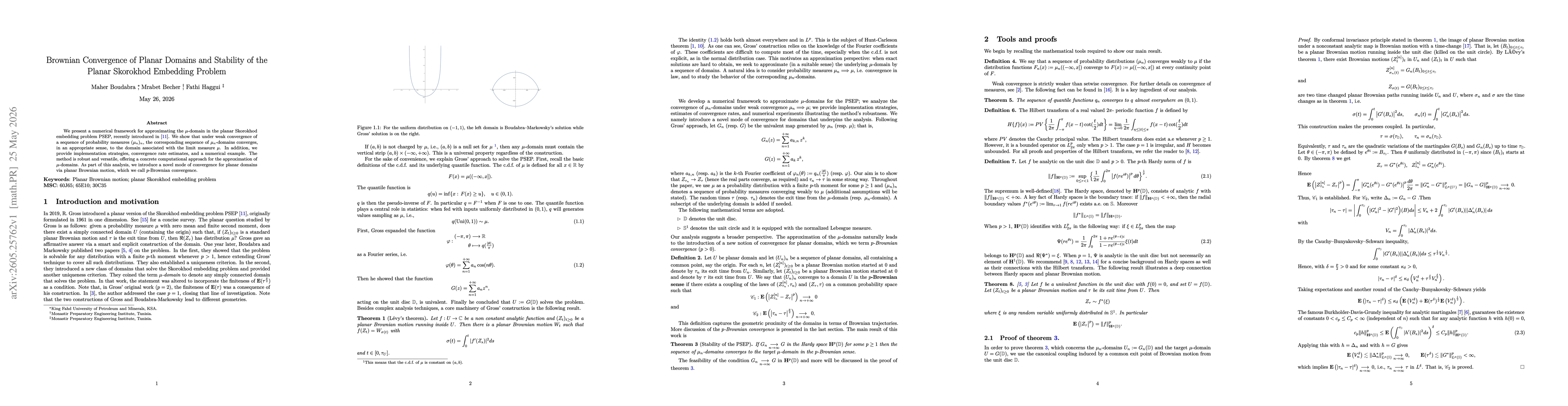 Thumbnail for Brownian Convergence of Planar Domains and Stability of the Planar Skorokhod Embedding Problem