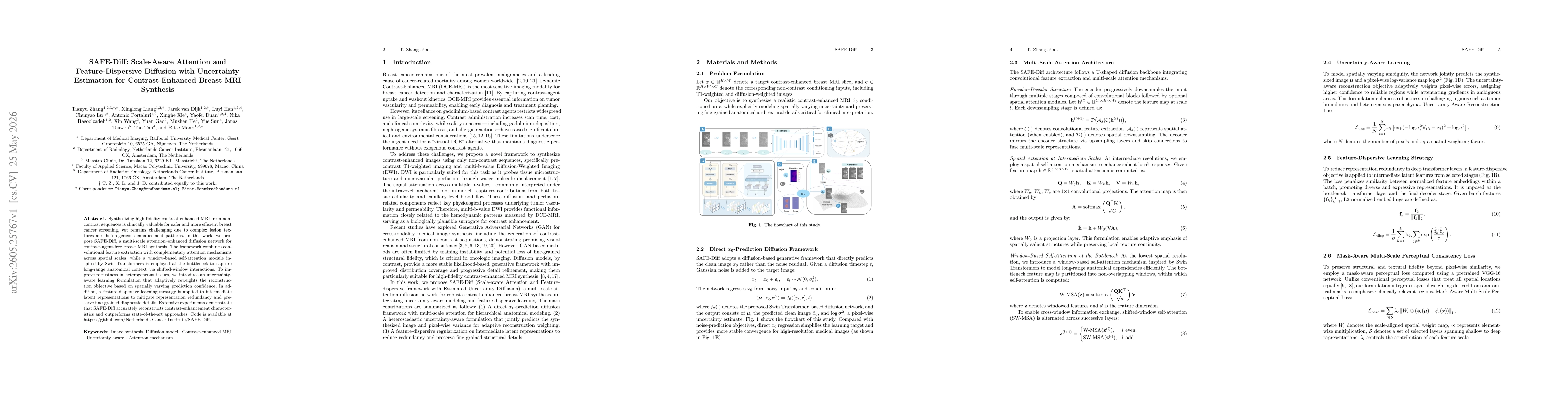 Thumbnail for SAFE-Diff: Scale-Aware Attention and Feature-Dispersive Diffusion with Uncertainty Estimation for Contrast-Enhanced Breast MRI Synthesis