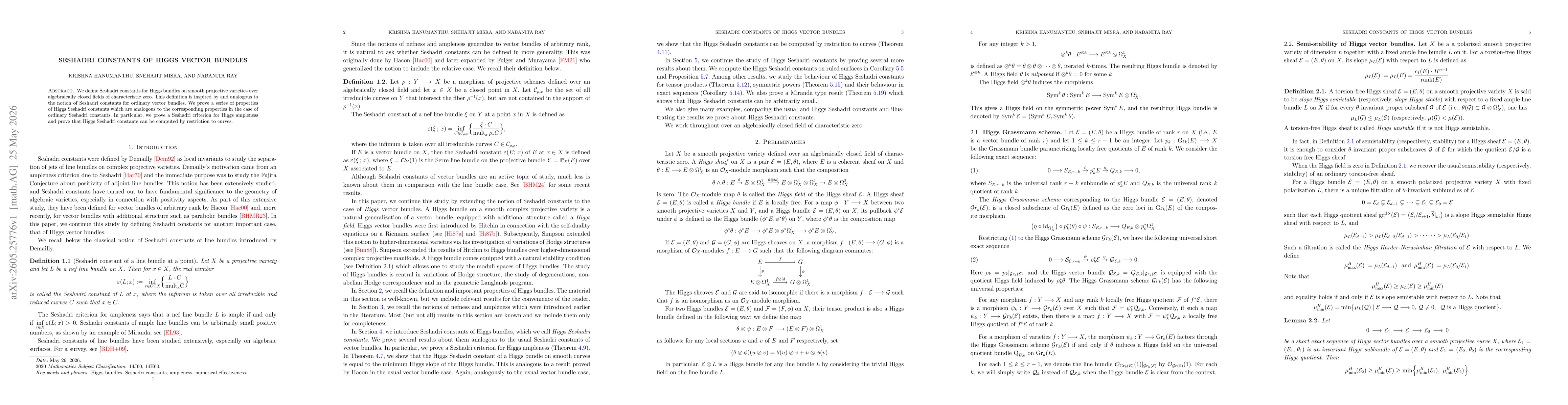 Thumbnail for Seshadri constants of Higgs Vector bundles