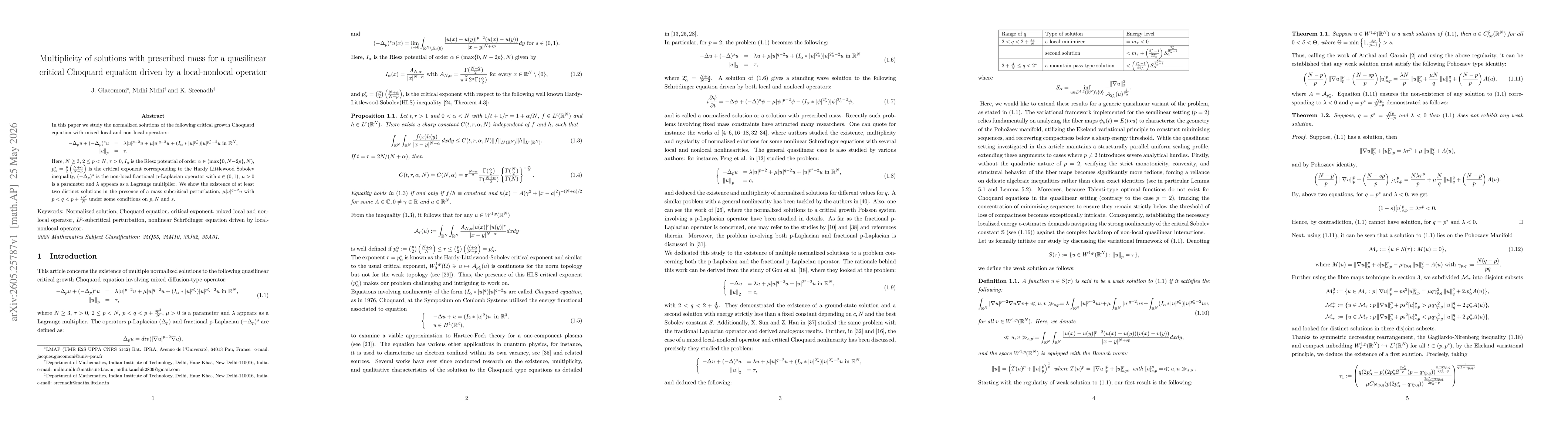 Thumbnail for Multiplicity of solutions with prescribed mass for a quasilinear critical Choquard equation driven by a local-nonlocal operator