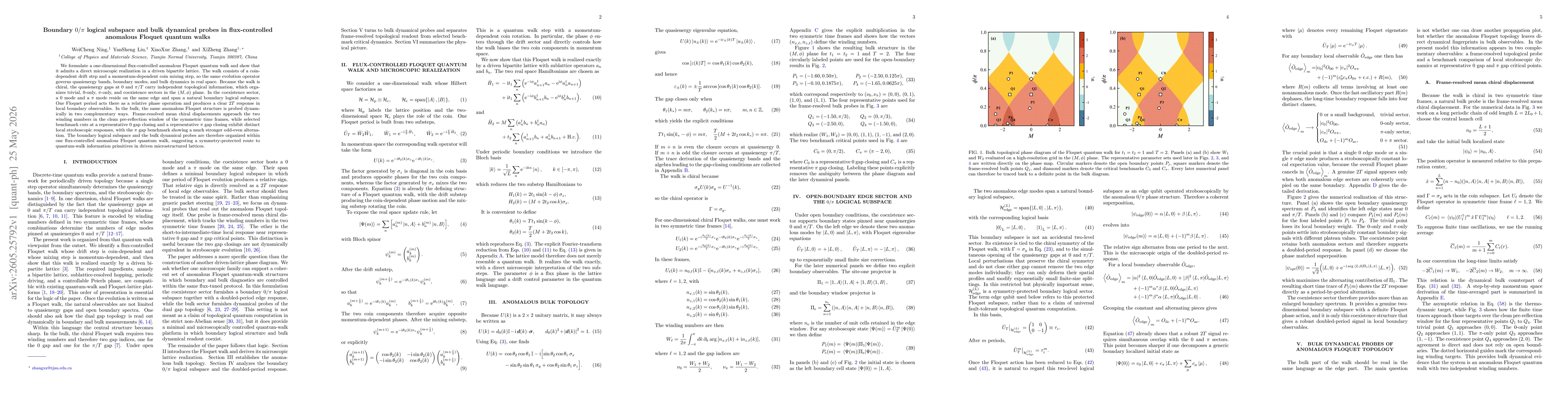 Thumbnail for Boundary $0/π$ logical subspace and bulk dynamical probes in flux-controlled anomalous Floquet quantum walks