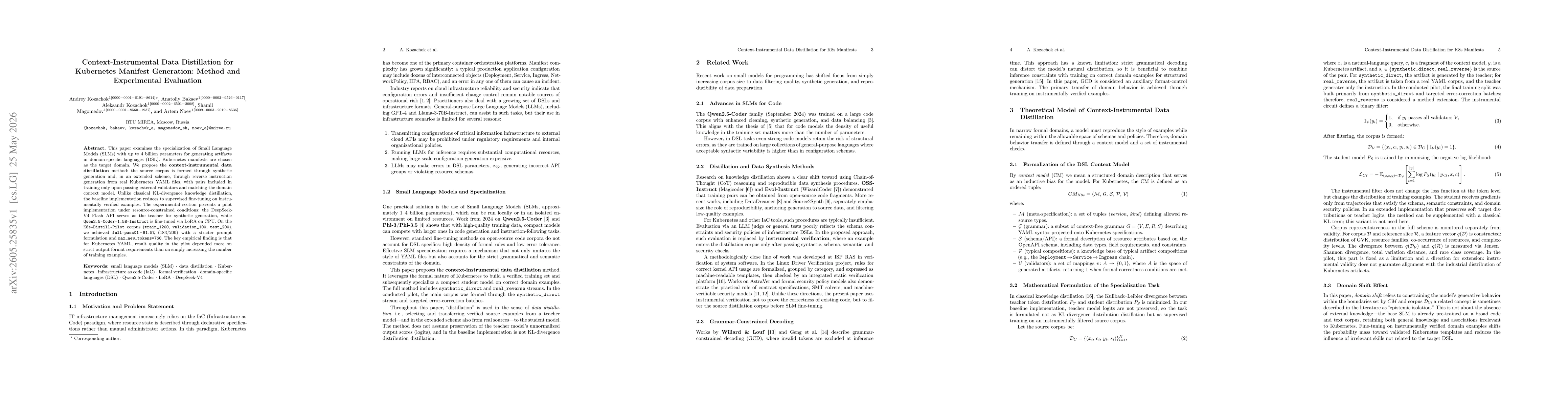 Thumbnail for Context-Instrumental Data Distillation for Kubernetes Manifest Generation: Method and Experimental Evaluation