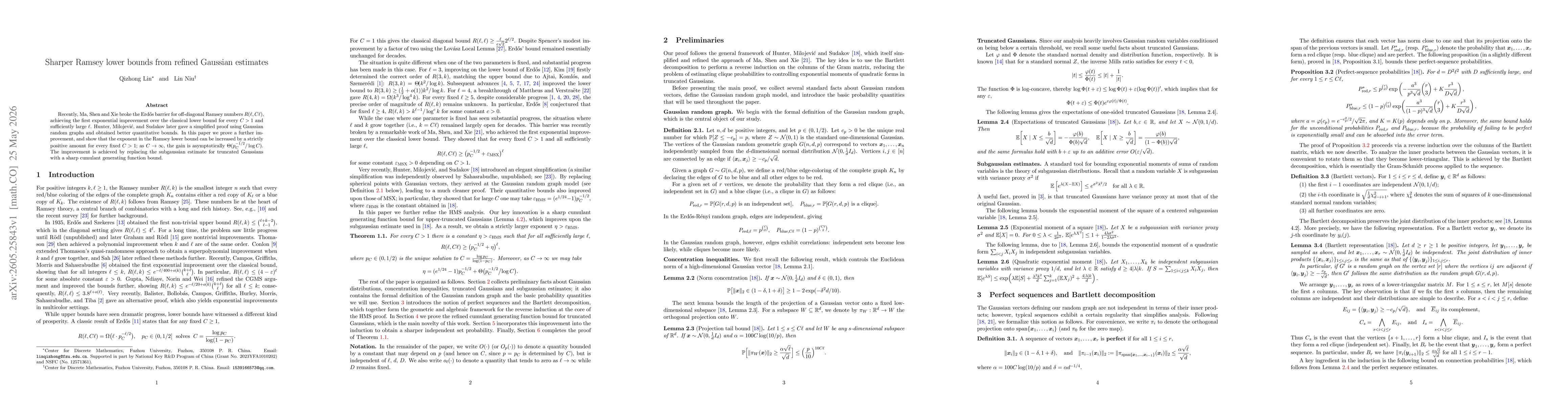 Thumbnail for Sharper Ramsey lower bounds from refined Gaussian estimates