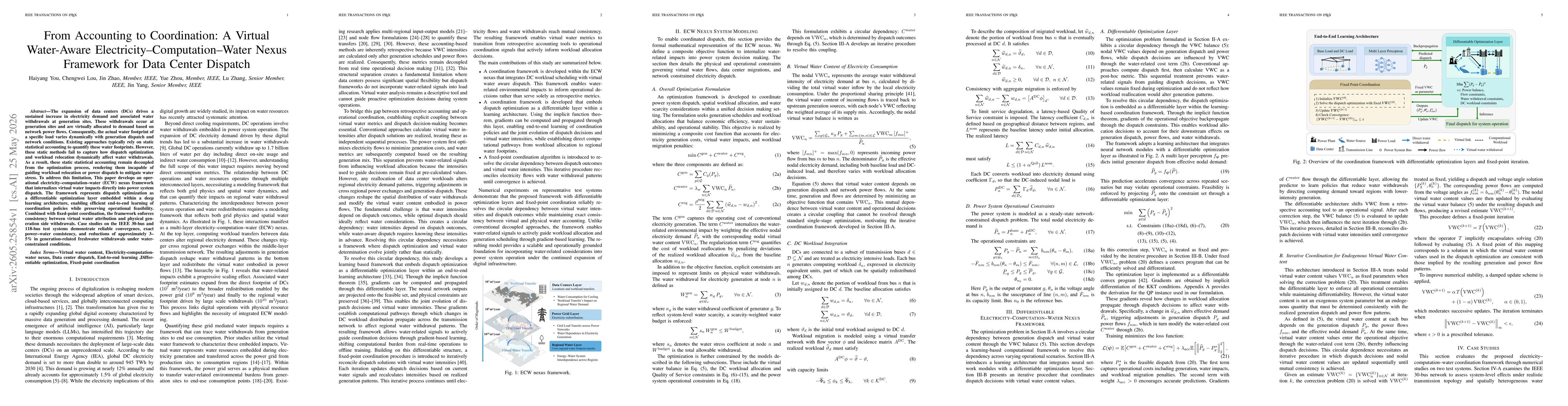 Thumbnail for From Accounting to Coordination: A Virtual Water-Aware Electricity-Computation-Water Nexus Framework for Data Center Dispatch