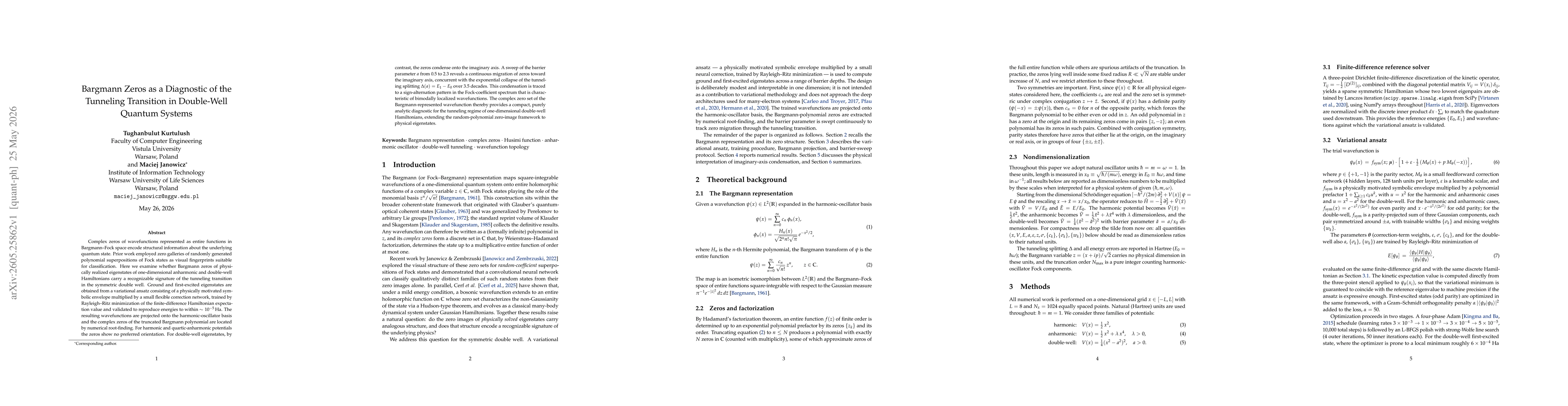 Thumbnail for Bargmann Zeros as a Diagnostic of the Tunneling Transition in Double-Well Quantum Systems