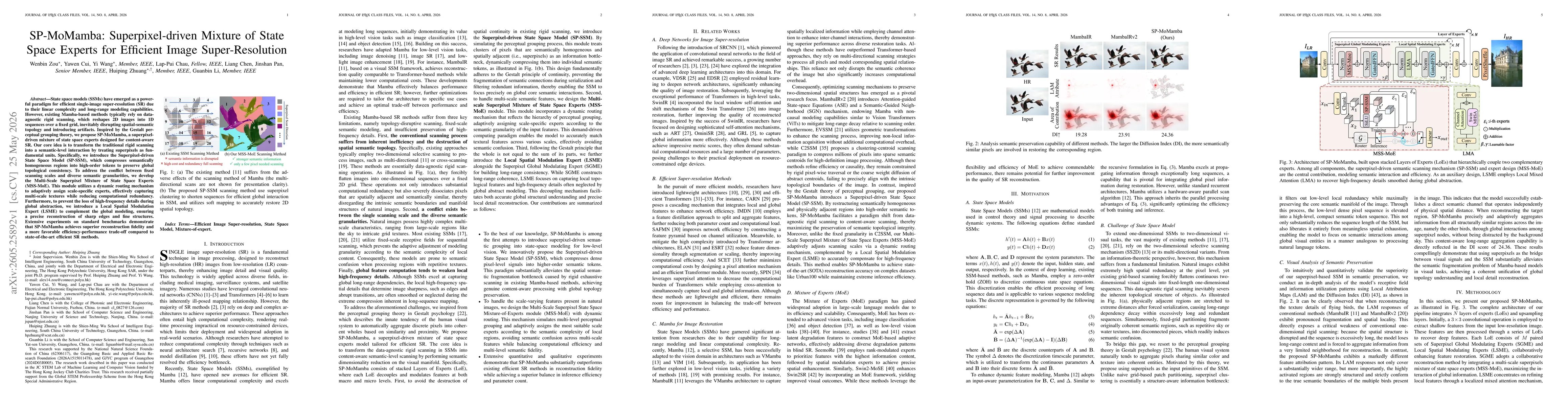 Thumbnail for SP-MoMamba: Superpixel-driven Mixture of State Space Experts for Efficient Image Super-Resolution