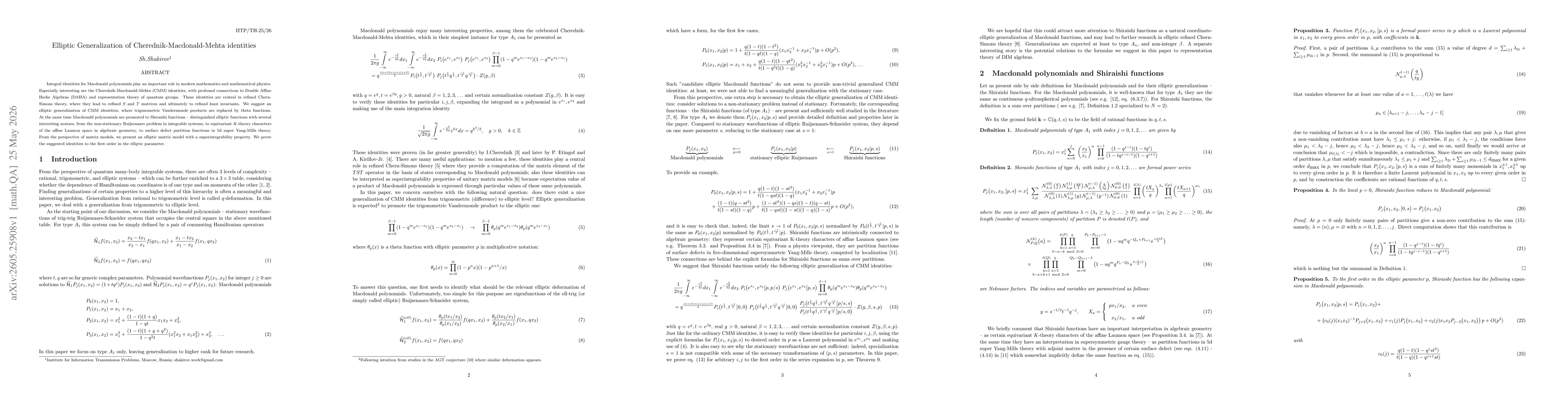 Thumbnail for Elliptic Generalization of Cherednik-Macdonald-Mehta identities