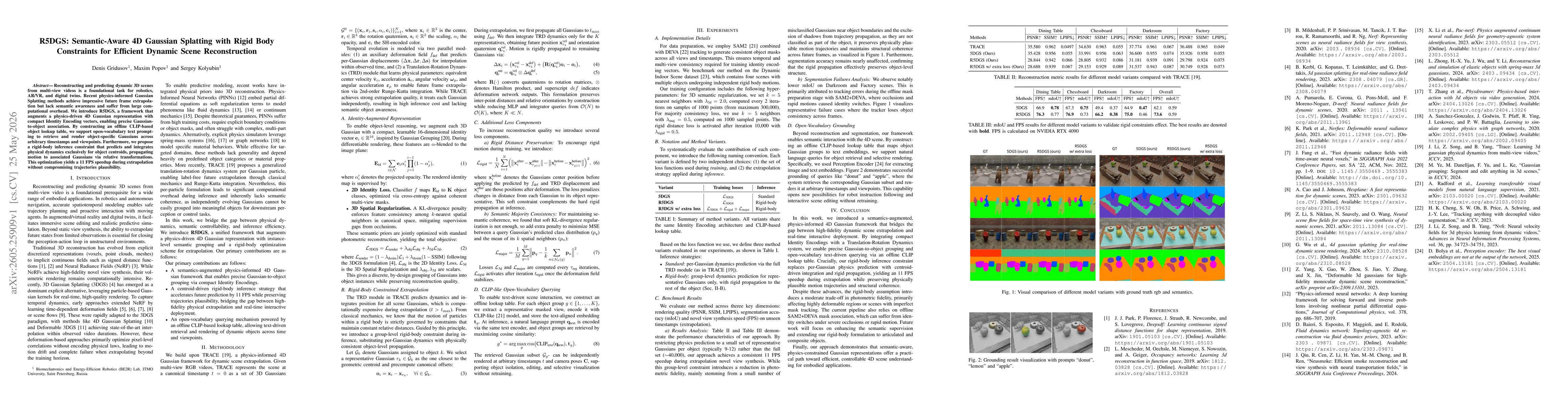 Thumbnail for R5DGS: Semantic-Aware 4D Gaussian Splatting with Rigid Body Constraints for Efficient Dynamic Scene Reconstruction
