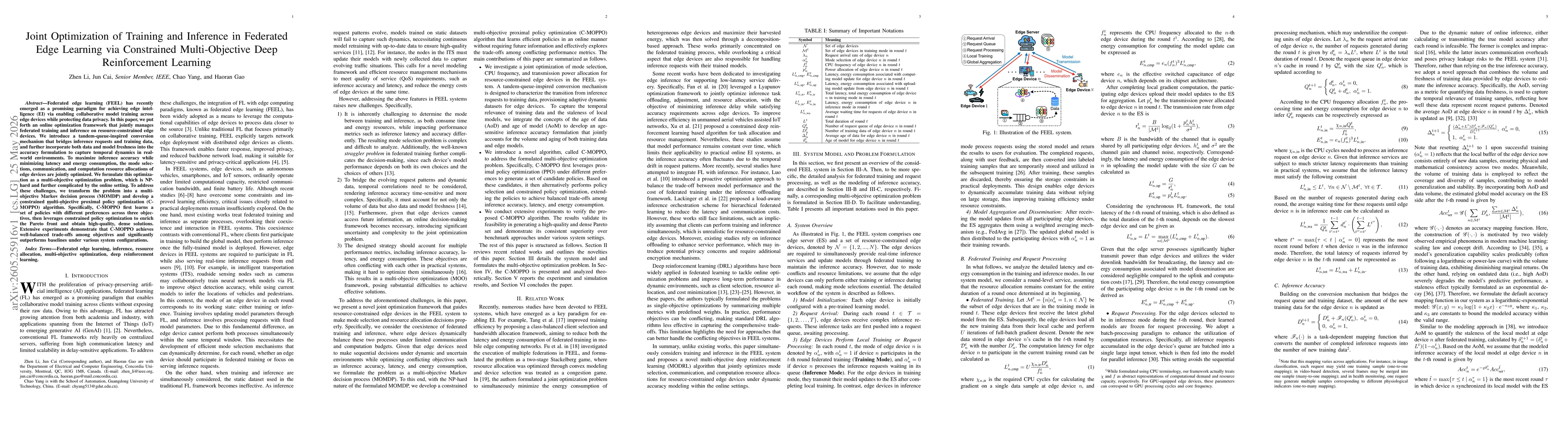 Thumbnail for Joint Optimization of Training and Inference in Federated Edge Learning via Constrained Multi-Objective Deep Reinforcement Learning