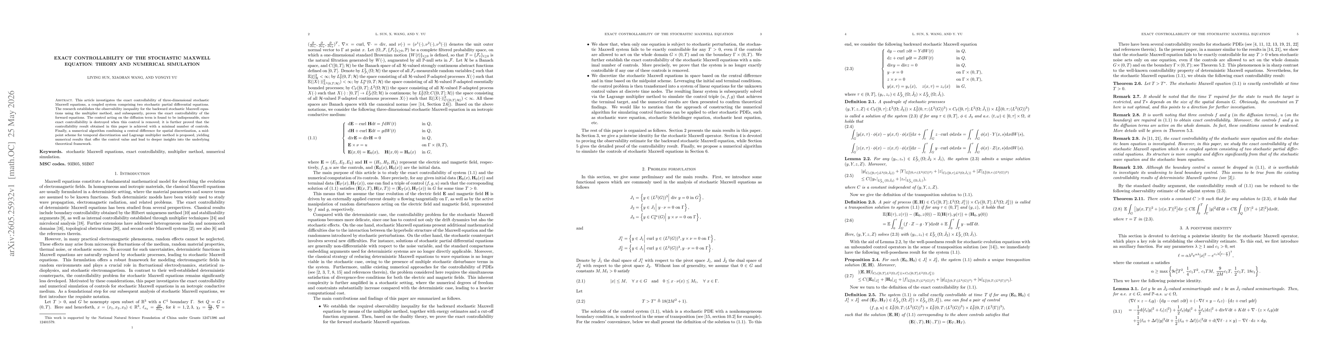 Thumbnail for Exact controllability of the stochastic Maxwell equation: theory and numerical simulation