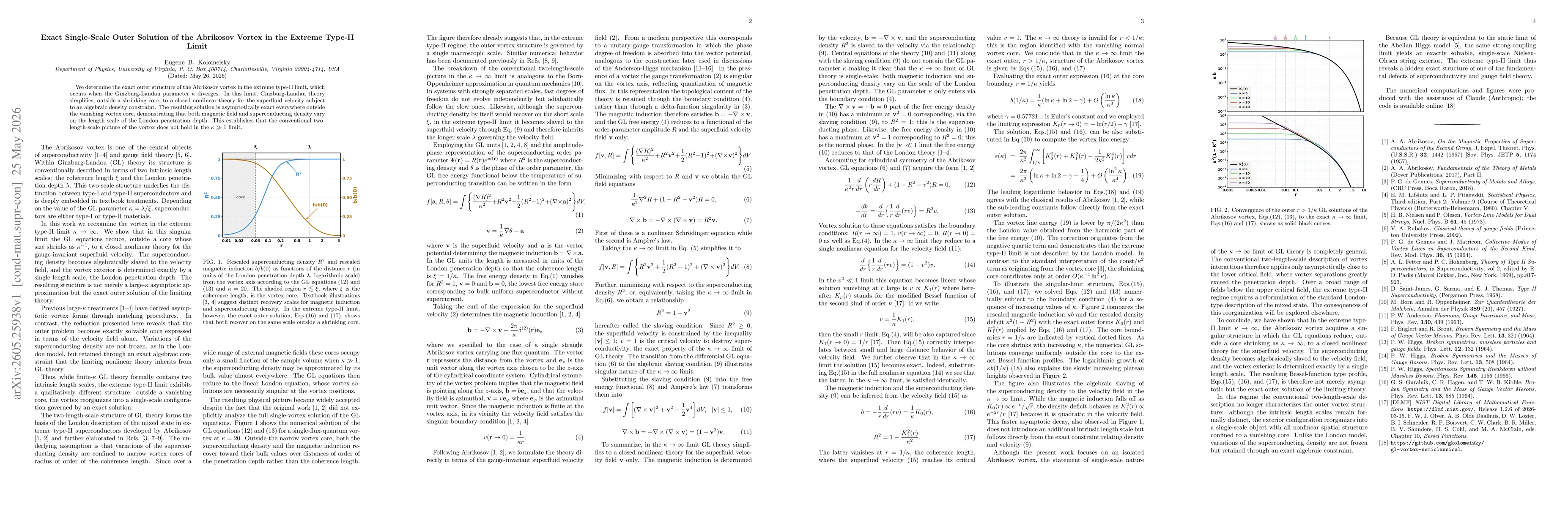 Thumbnail for Exact Single-Scale Outer Solution of the Abrikosov Vortex in the Extreme Type-II Limit