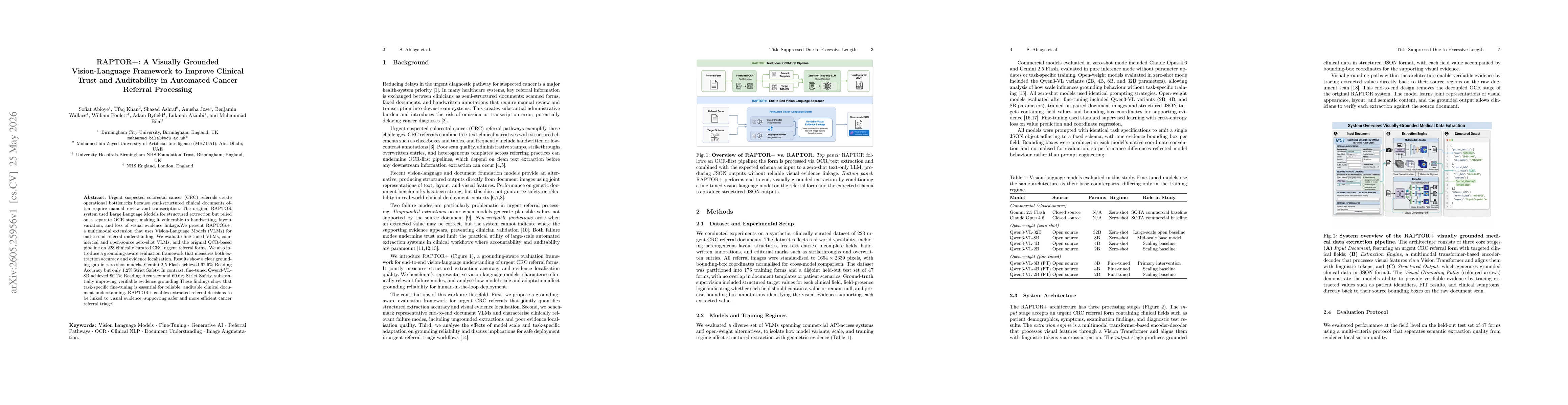 Thumbnail for RAPTOR+: A Visually Grounded Vision-Language Framework to Improve Clinical Trust and Auditability in Automated Cancer Referral Processing