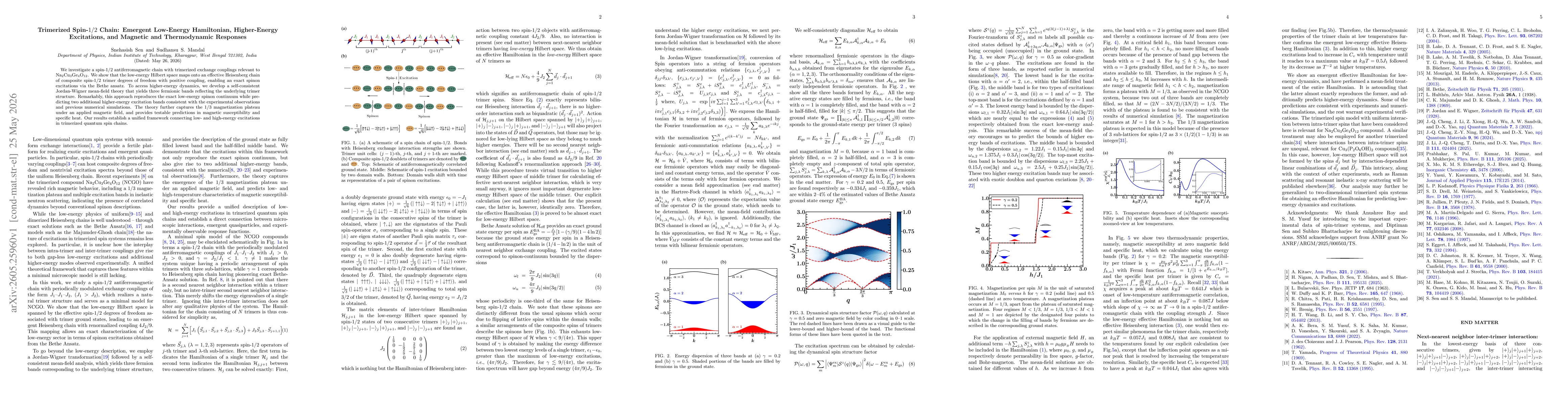 Thumbnail for Trimerized Spin-$1/2$ Chain: Emergent Low-Energy Hamiltonian, Higher-Energy Excitations, and Magnetic and Thermodynamic Responses