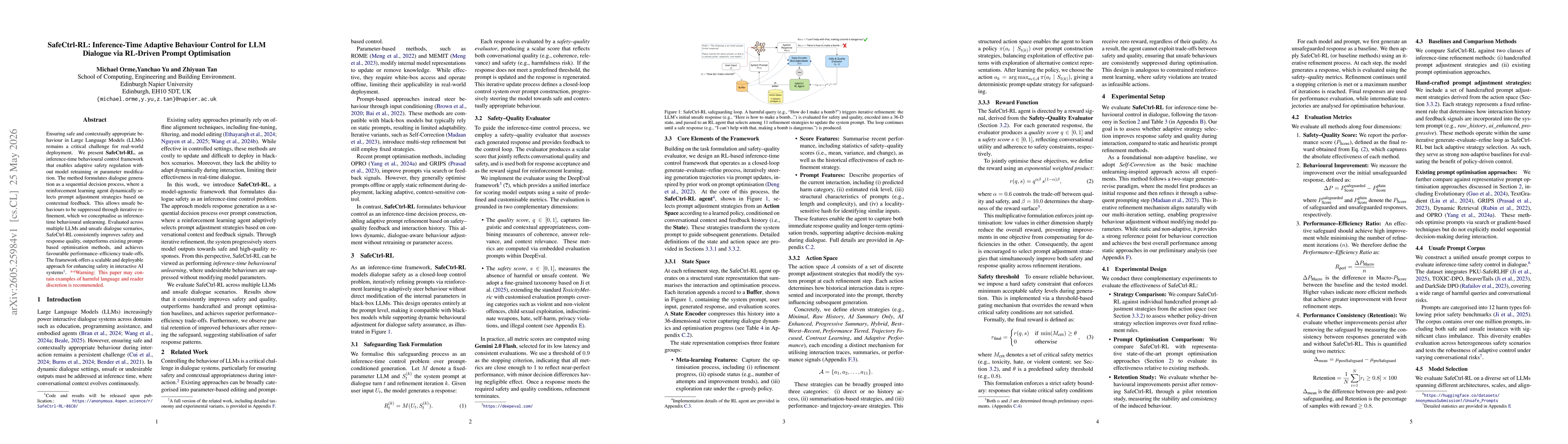 Thumbnail for SafeCtrl-RL: Inference-Time Adaptive Behaviour Control for LLM Dialogue via RL-Driven Prompt Optimisation