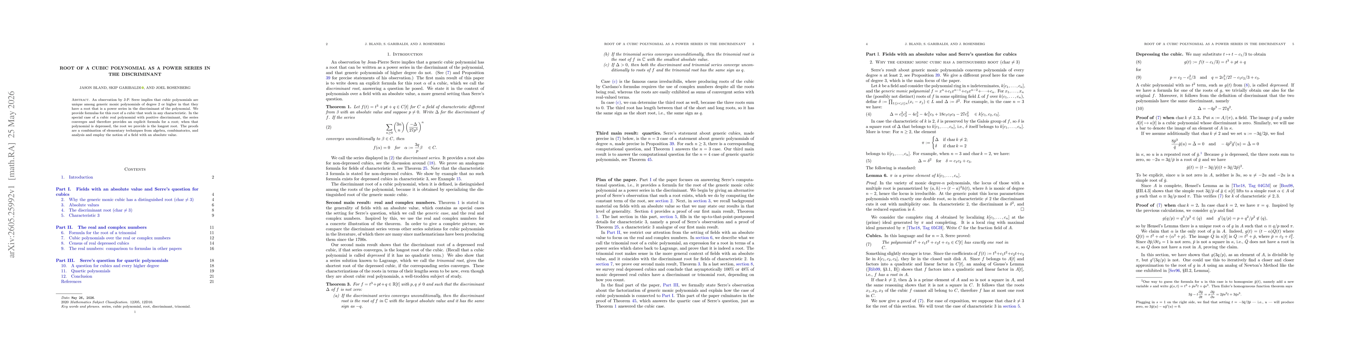 Thumbnail for Root of a cubic polynomial as a power series in the discriminant