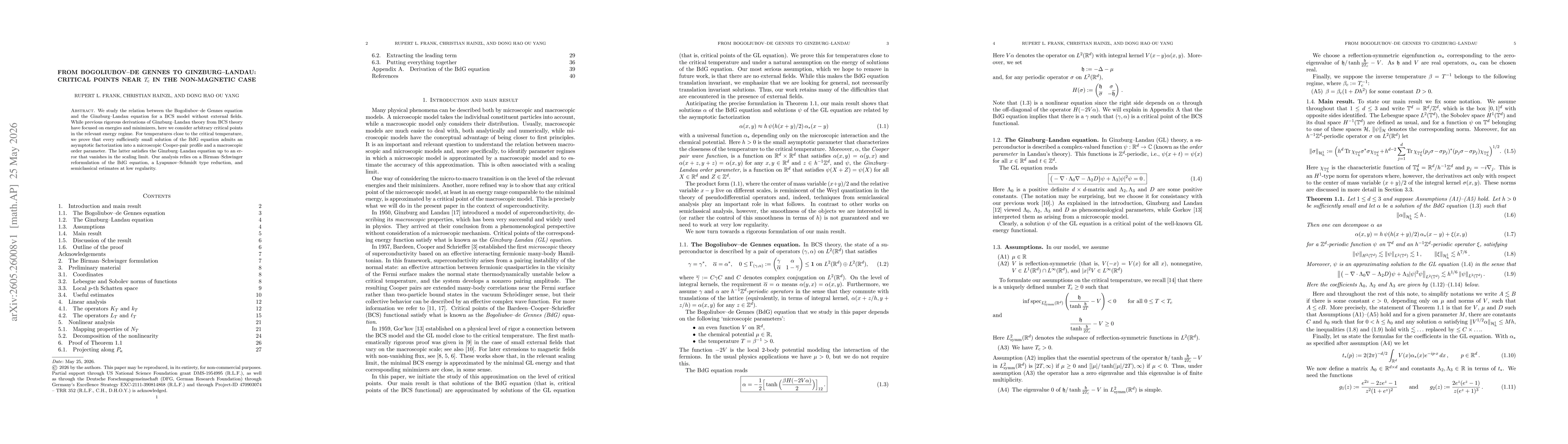 Thumbnail for From Bogoliubov-de Gennes to Ginzburg-Landau: Critical Points Near $T_{\rm c}$ in the Non-Magnetic Case