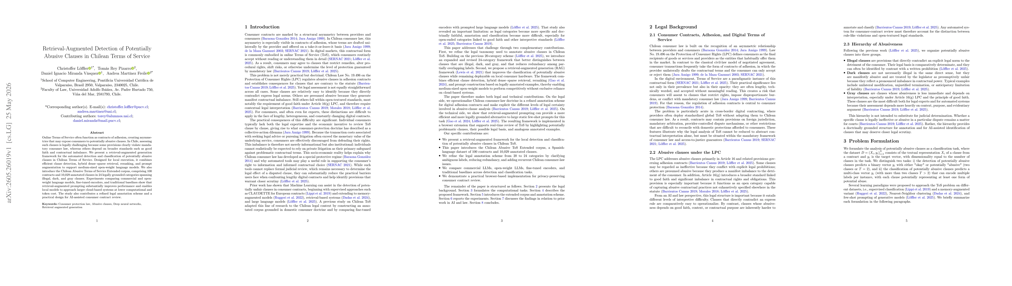 Thumbnail for Retrieval-Augmented Detection of Potentially Abusive Clauses in Chilean Terms of Service
