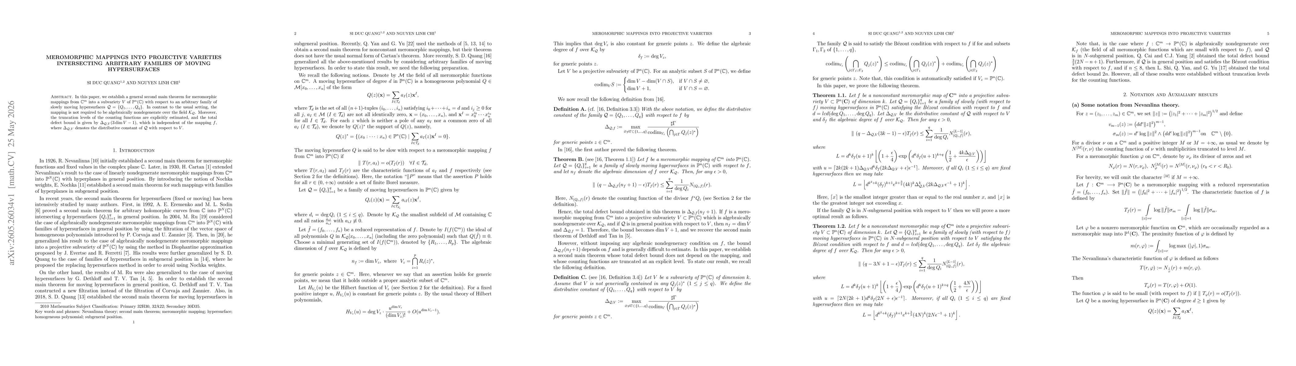 Thumbnail for Meromorphic mappings into projective varieties intersecting arbitrary families of moving hypersurfaces