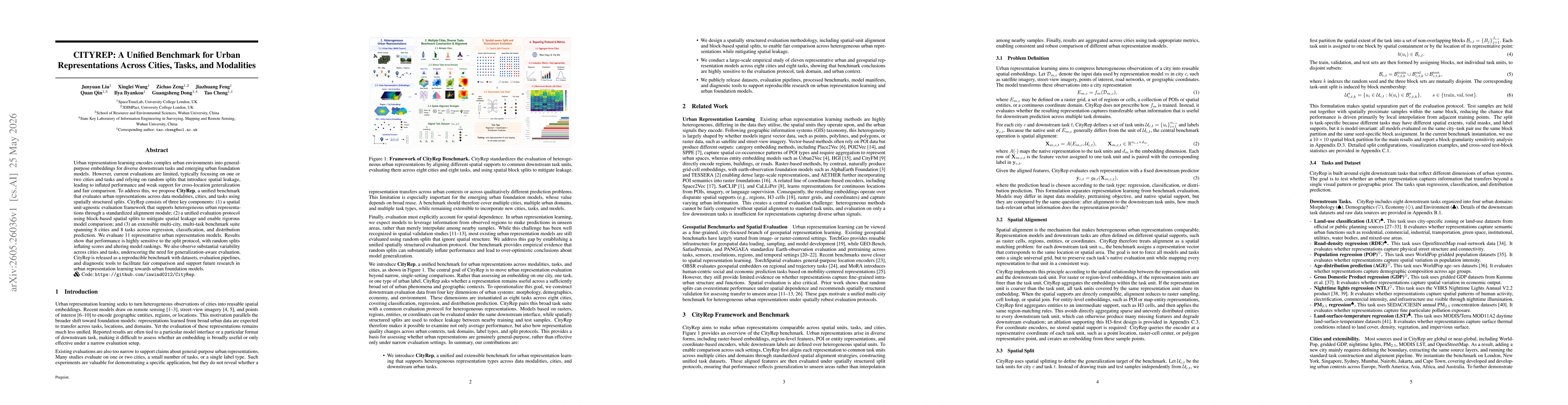Thumbnail for CITYREP: A Unified Benchmark for Urban Representations Across Cities, Tasks, and Modalities