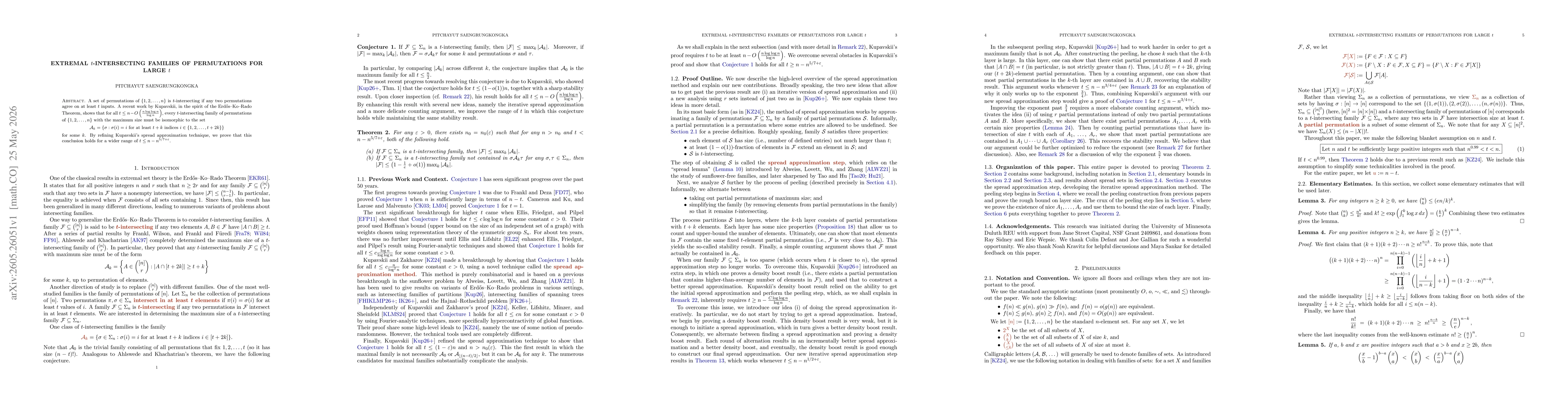 Thumbnail for Extremal $t$-intersecting Families of Permutations for Large $t$