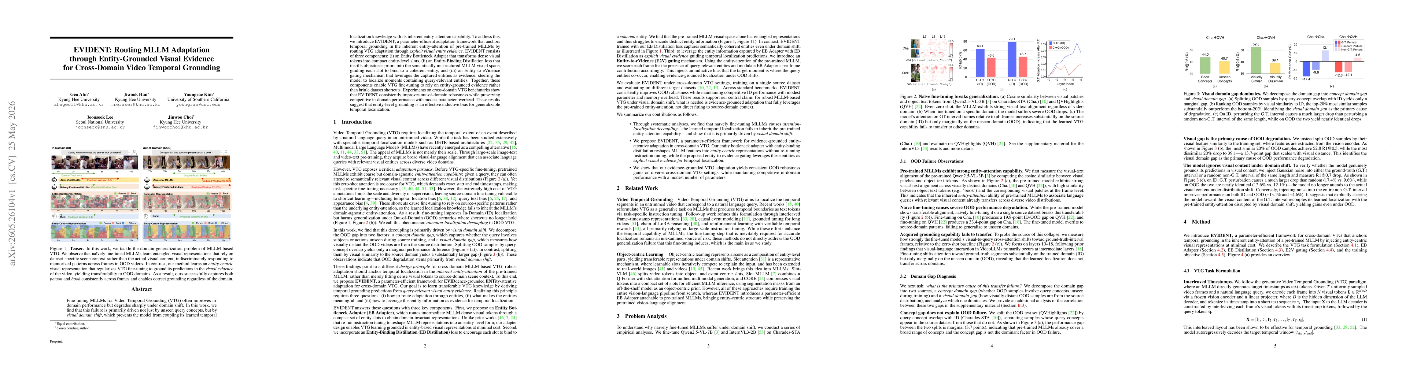 Thumbnail for EVIDENT: Routing MLLM Adaptation through Entity-Grounded Visual Evidence for Cross-Domain Video Temporal Grounding