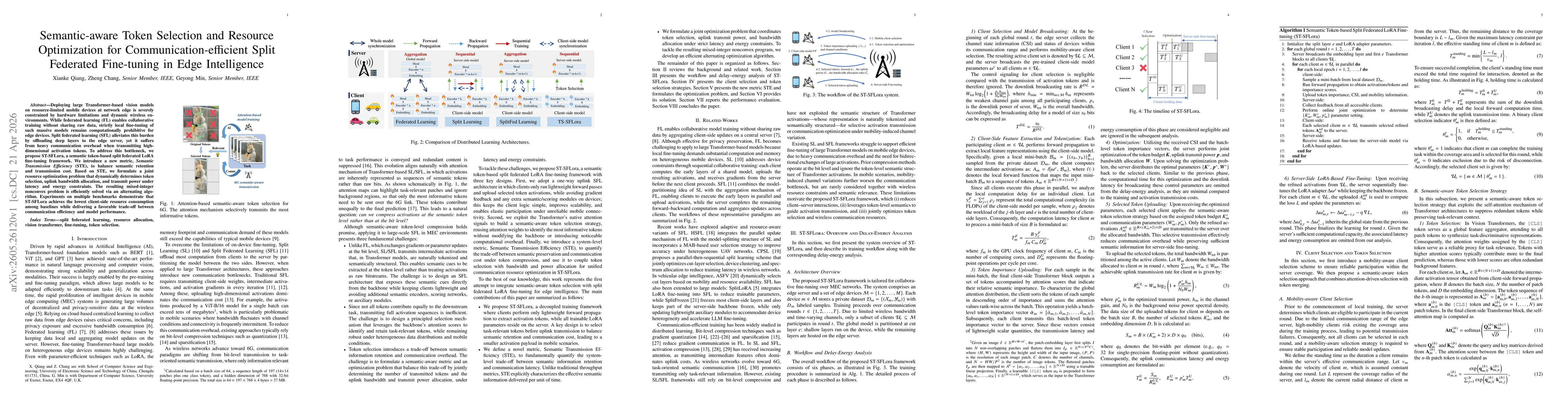 Thumbnail for Semantic-aware Token Selection and Resource Optimization for Communication-efficient Split Federated Fine-tuning in Edge Intelligence
