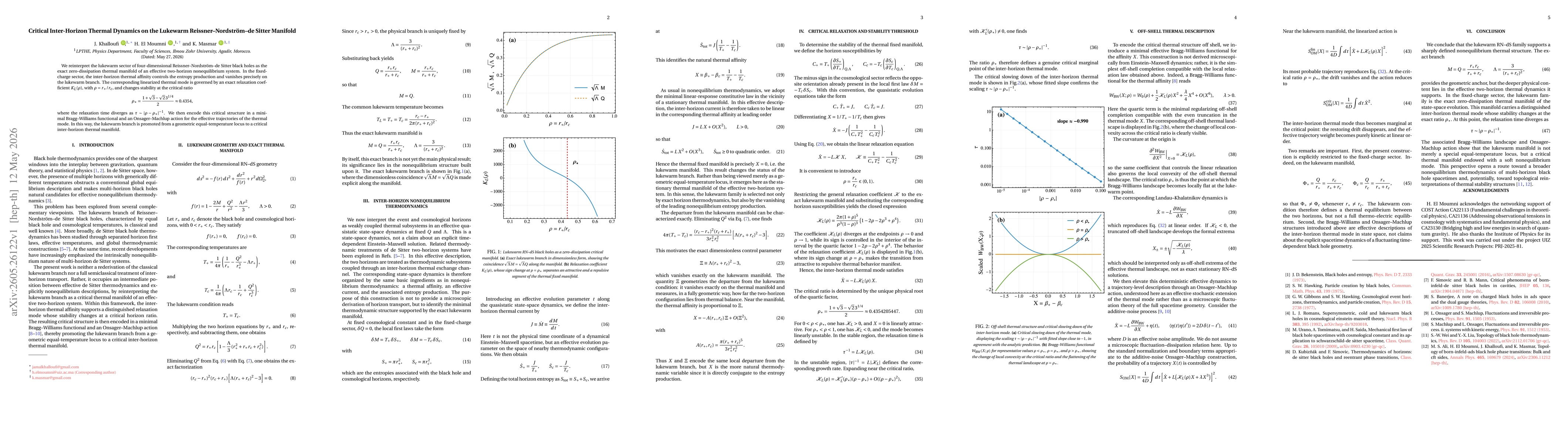 Thumbnail for Critical Inter-Horizon Thermal Dynamics on the Lukewarm Reissner-Nordström-de Sitter Manifold