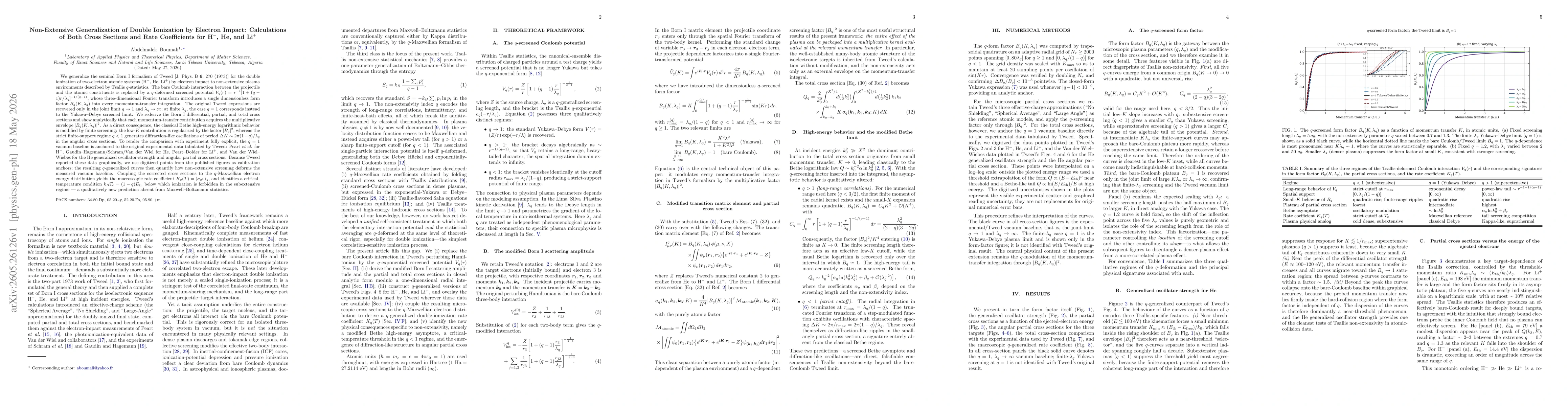 Thumbnail for Non-Extensive Generalization of Double Ionization by Electron Impact: Calculations of Both Cross Sections and Rate Coefficients for $\text{H}^-$, $\text{He}$, and $\text{Li}^+$