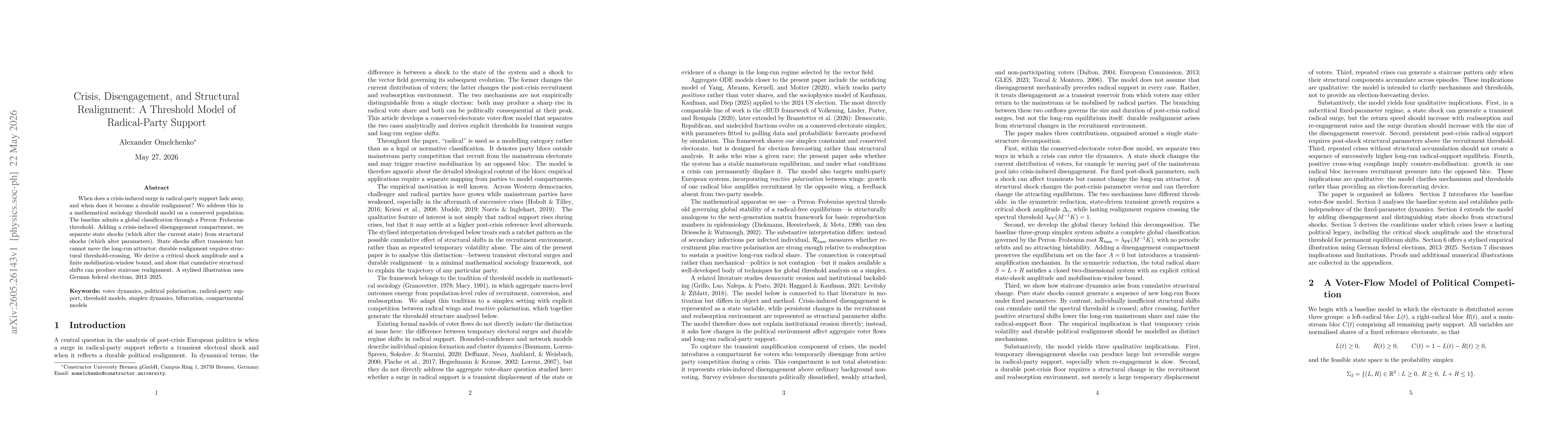 Thumbnail for Crisis, Disengagement, and Structural Realignment: A Threshold Model of Radical-Party Support