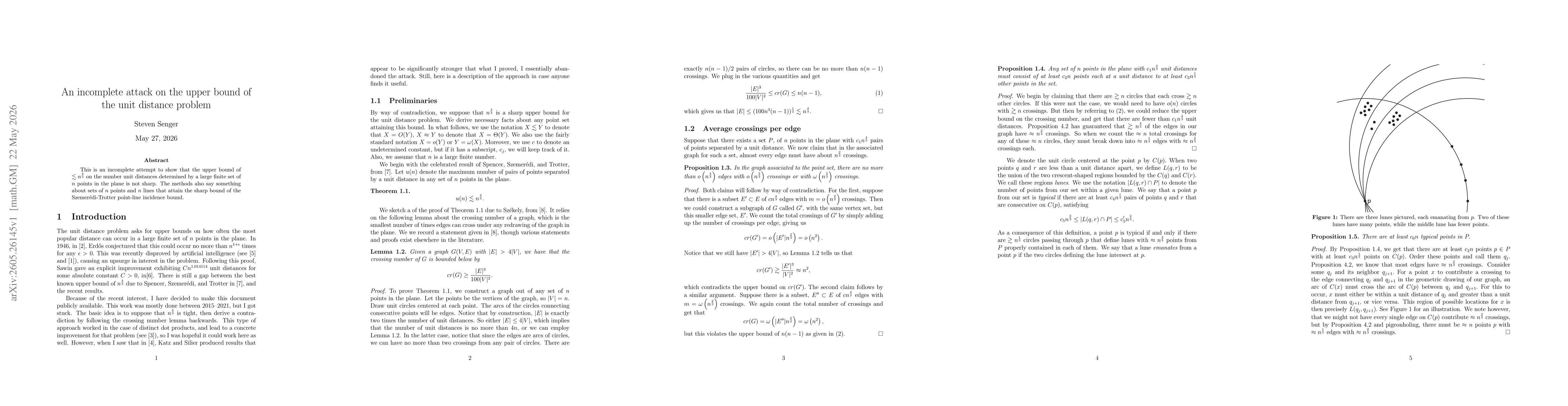 Thumbnail for An incomplete attack on the upper bound of the unit distance problem