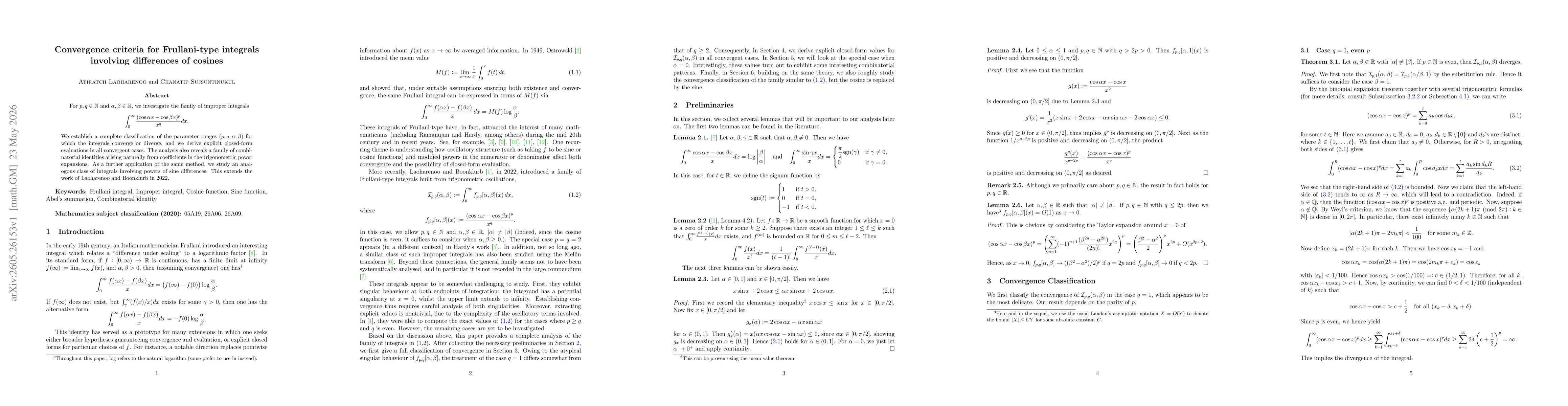 Thumbnail for Convergence criteria for Frullani-type integrals involving differences of cosines