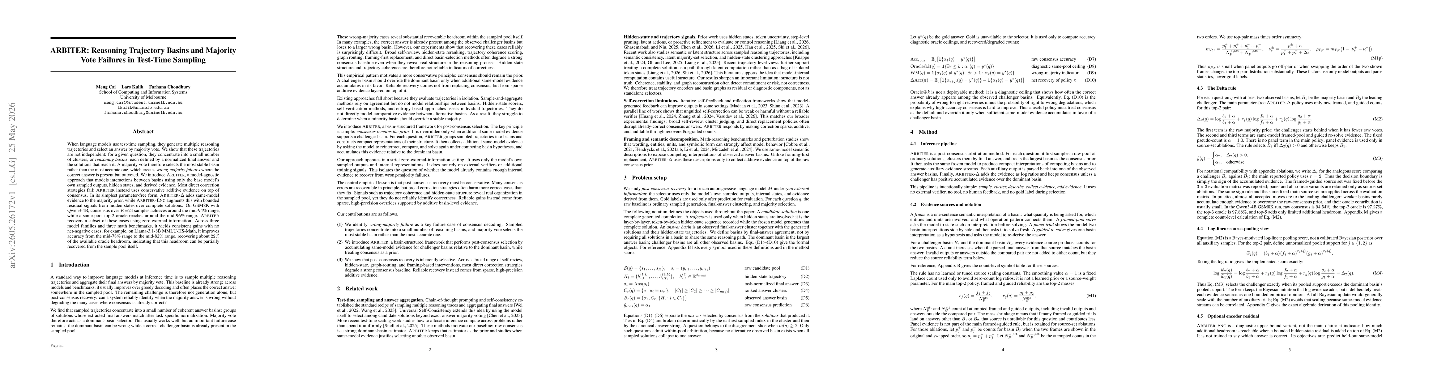 Thumbnail for ARBITER: Reasoning Trajectory Basins and Majority Vote Failures in Test-Time Sampling
