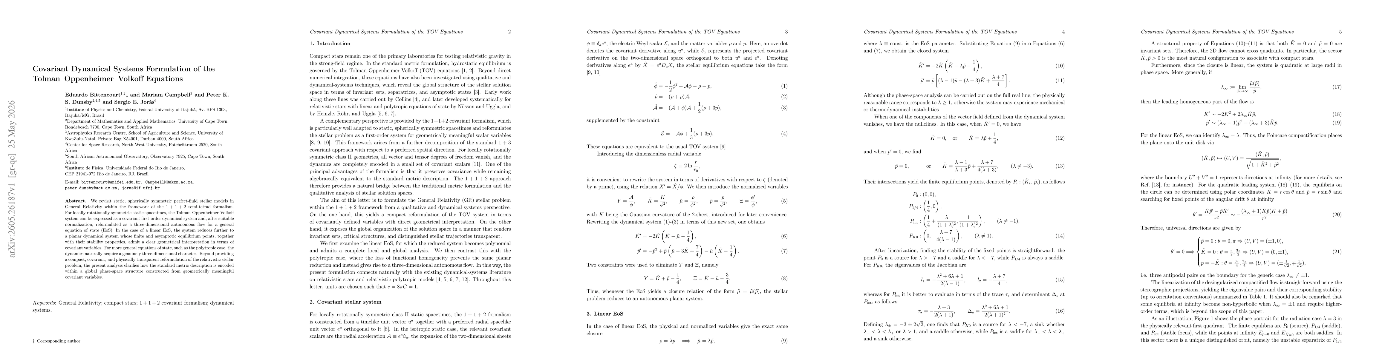 Thumbnail for Covariant Dynamical Systems Formulation of the Tolman-Oppenheimer-Volkoff Equations