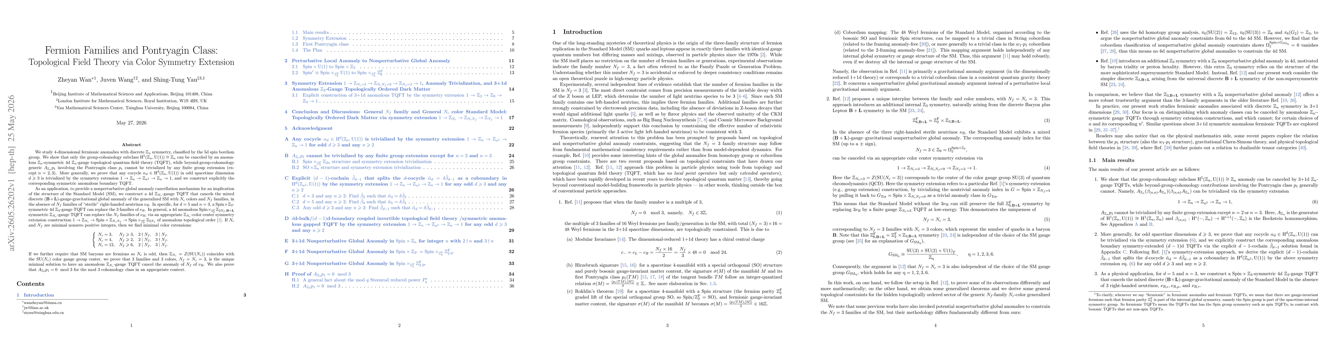 Thumbnail for Fermion Families and Pontryagin Class: Topological Field Theory via Colour Symmetry Extension